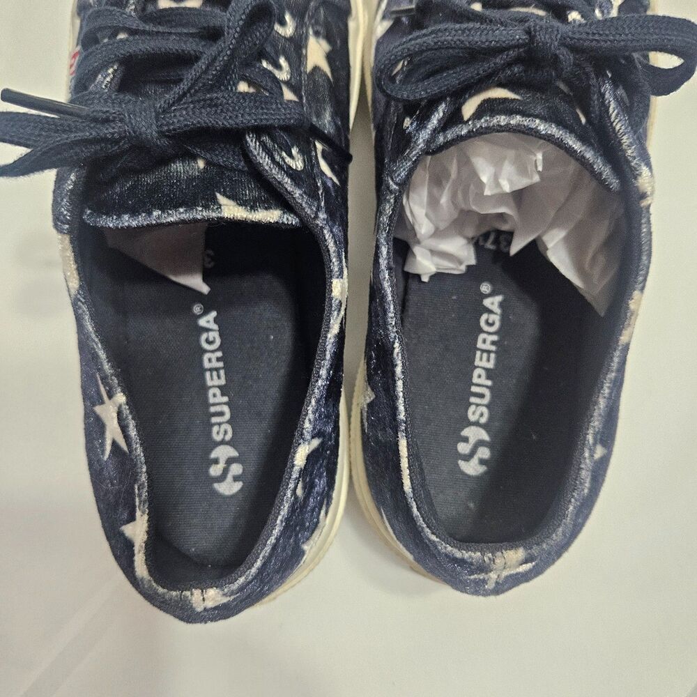 SUPERGA Velvet Sz W7 Blue Sneakers with Star Print - Picture 7 of 8